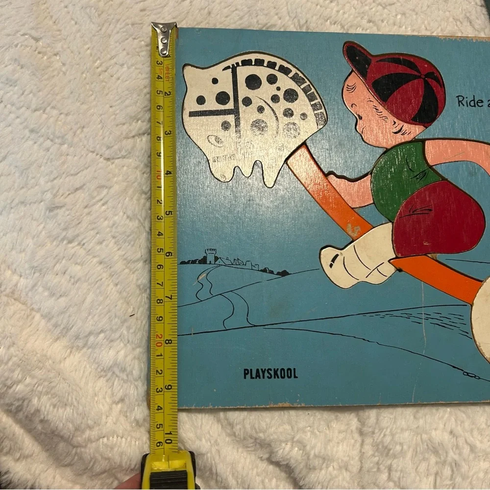 Playskool Vintage Kids Puzzle Set Panda Bear & Boy Ride a Cockhorse Horse Kid